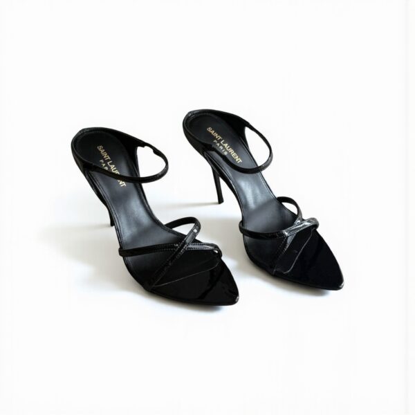 YSL Gippy Black Patent Crisscross Pointed Heels