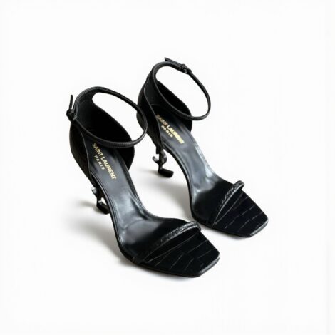 YSL Opyum Sandals in Crocodile-Embossed Leather