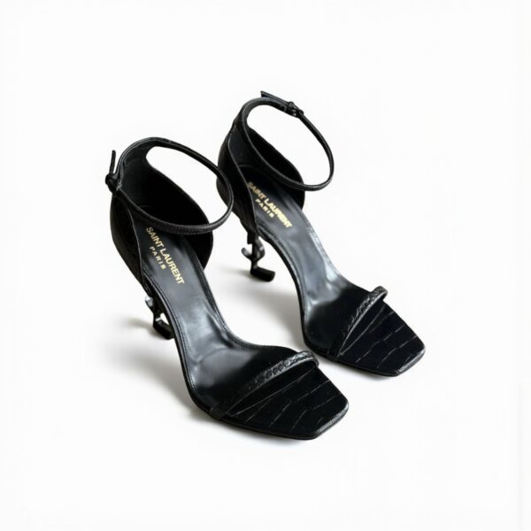 YSL Opyum Sandals in Crocodile-Embossed Leather