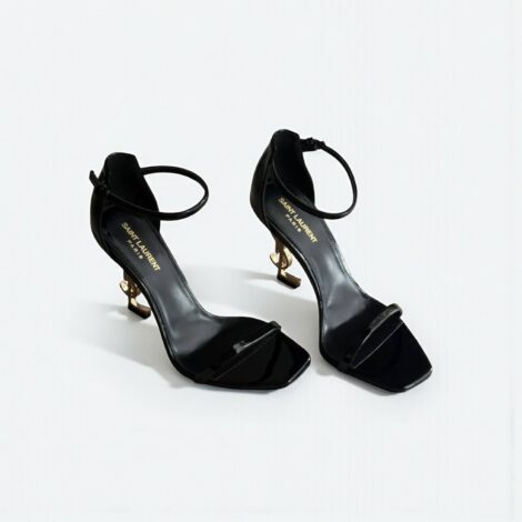 YSL Black Opyum Patent Leather Ankle-Strap Heels