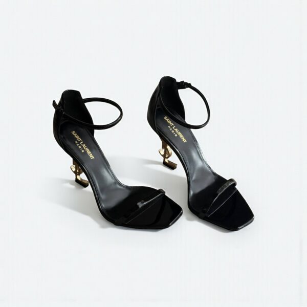 YSL Black Opyum Patent Leather Ankle-Strap Heels