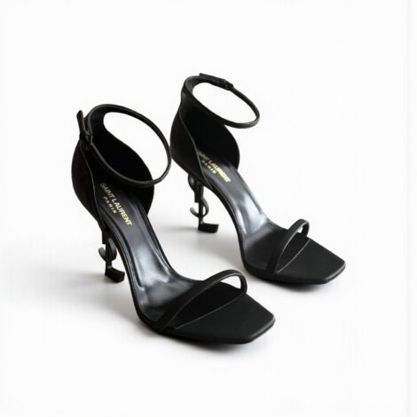 YSL Opyum Leather Logo Heels All Black