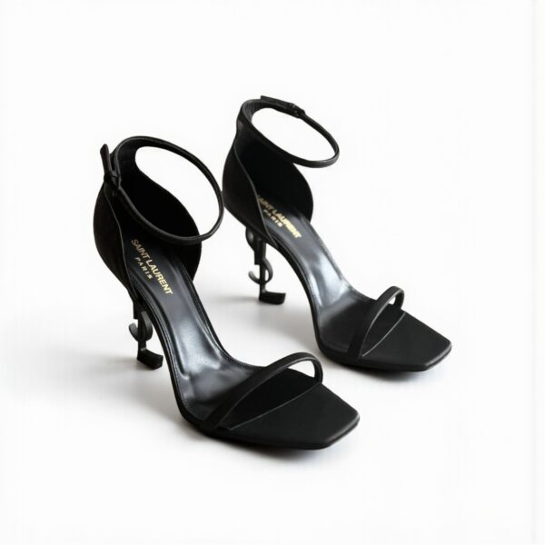 YSL Opyum Leather Logo Heels All Black