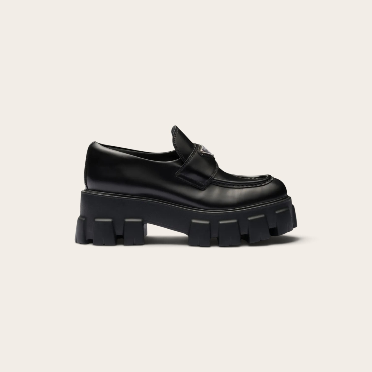 Prada Brushed Leather Monolith Loafers - Patent Leather Black - Image 2