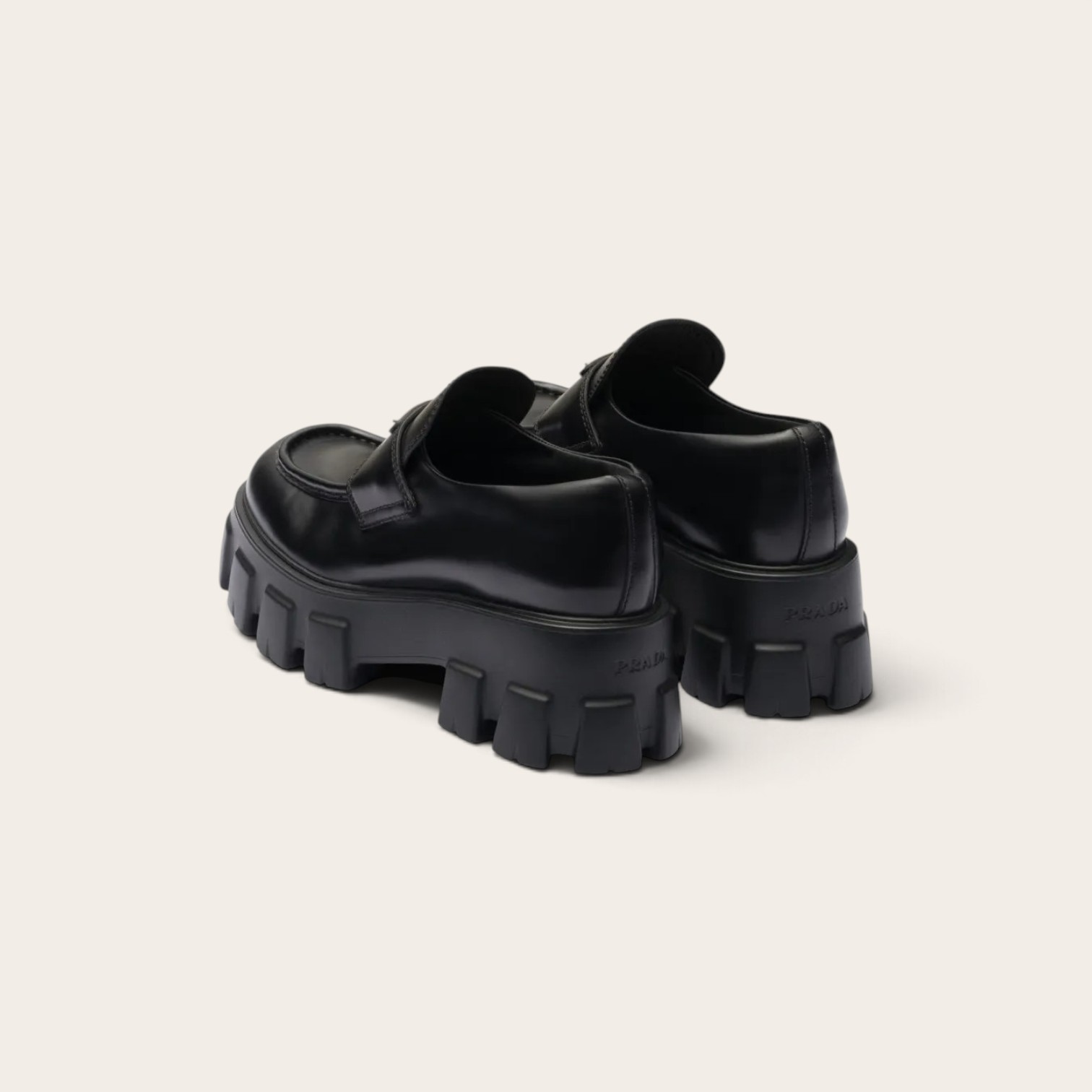 Prada Brushed Leather Monolith Loafers - Patent Leather Black - Image 4