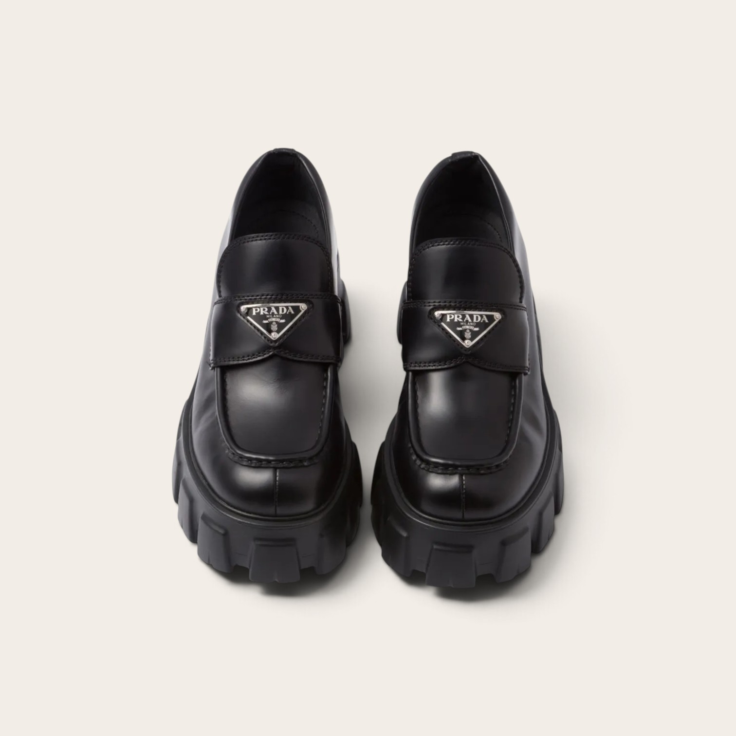 Prada Brushed Leather Monolith Loafers - Patent Leather Black - Image 3