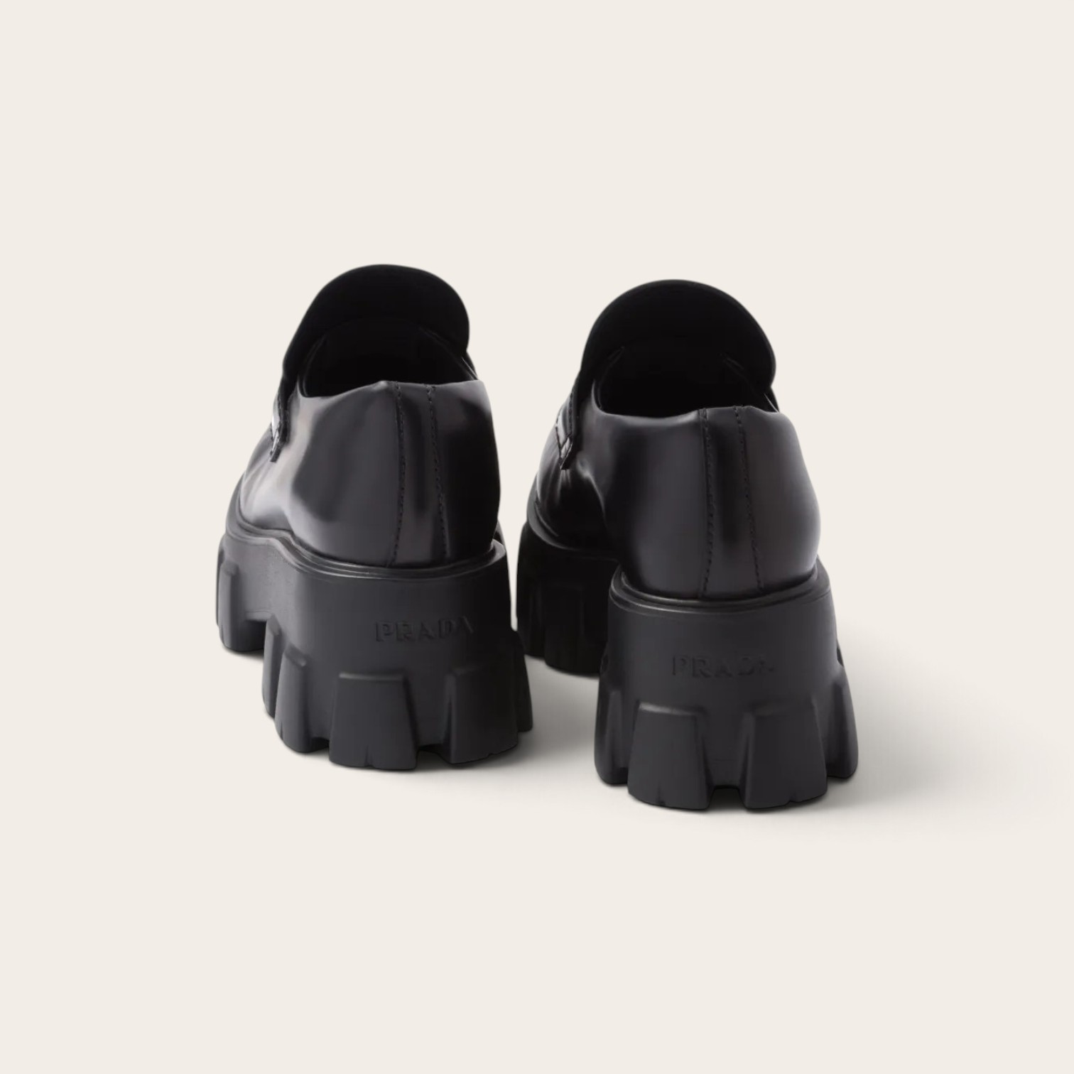 Prada Brushed Leather Monolith Loafers - Patent Leather Black - Image 5