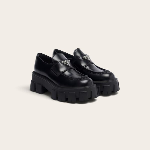 Prada Brushed Leather Monolith Loafers