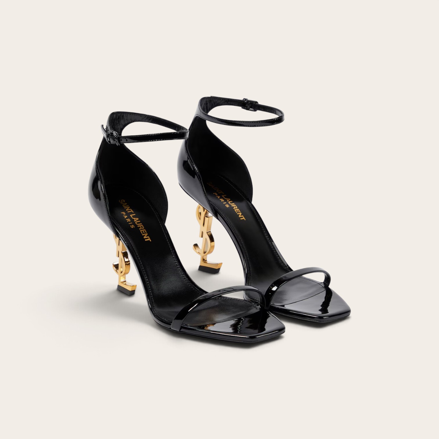 YSL Black Opyum Patent Leather Ankle-Strap Heels