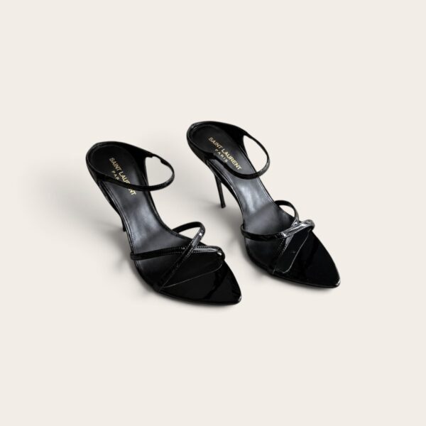 YSL Gippy Black Patent Crisscross Pointed Heels