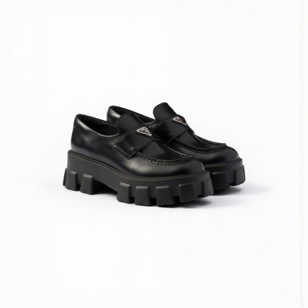 Prada Brushed Leather Monolith Loafers