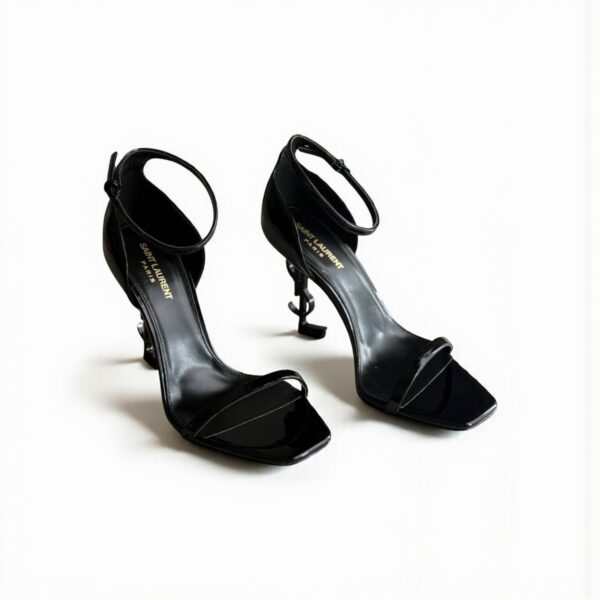 YSL Opyum Patent Leather Logo Heels All Black