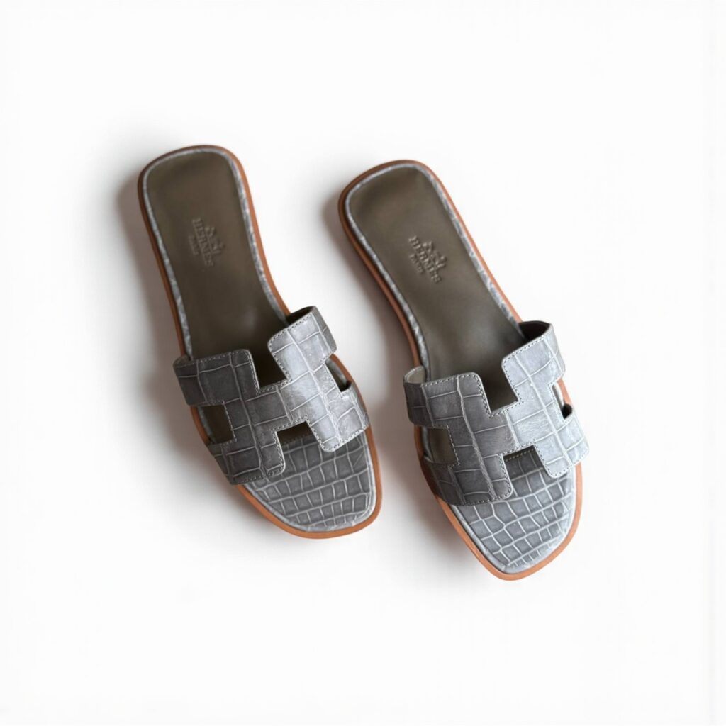 Hermes Oran Sandal Crocodile - Grey