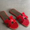 Hermes Oran Sandal Crocodile - Red - Image 2