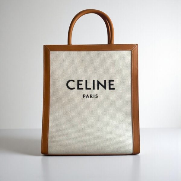 Celine Vertical Cabas in Triomphe Canvas and Calfskin