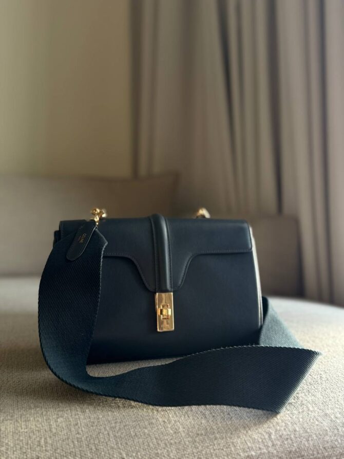 Celine Teen Soft 16 Smooth Calfskin Shoulder Bag in Navy Blue