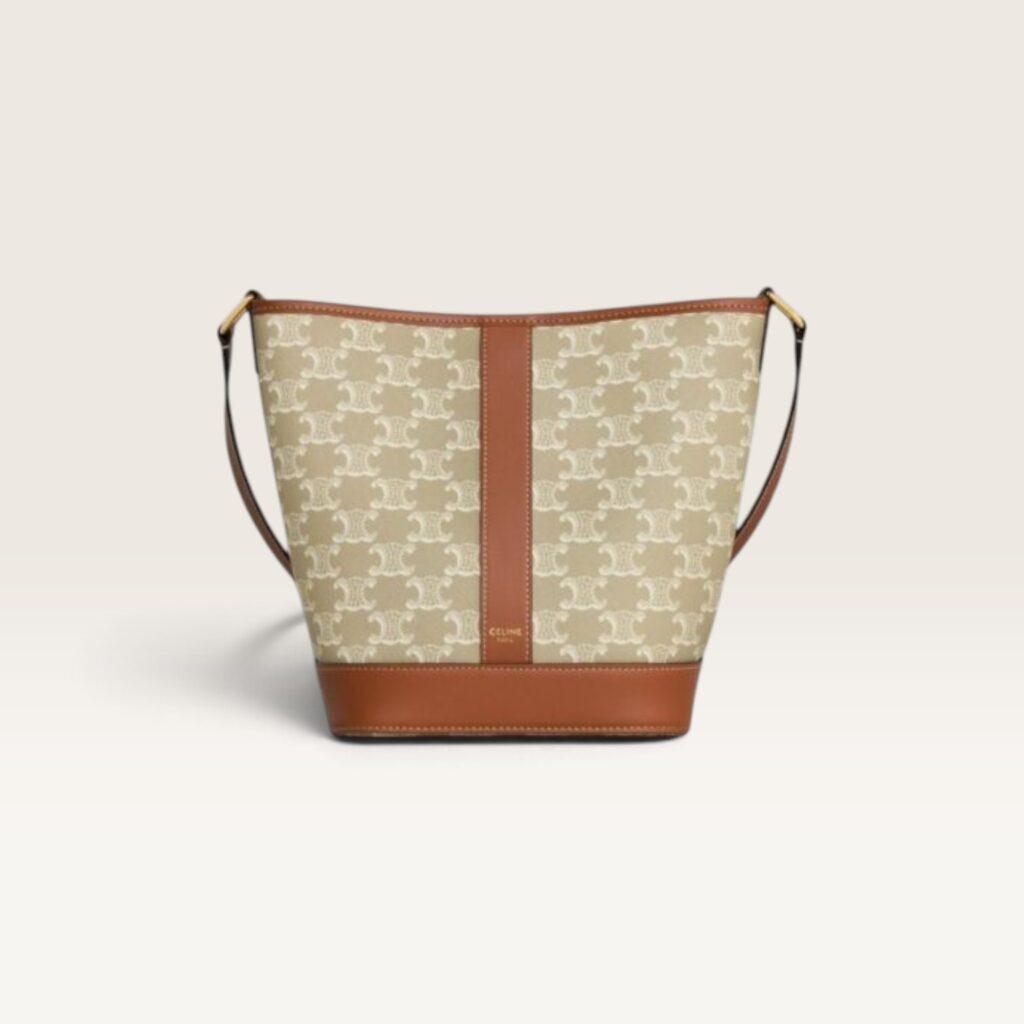 Celine Medium Bucket in Triomphe Canvas and Calfskin
