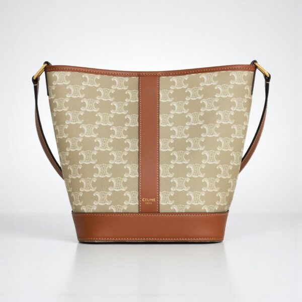 Celine Medium Bucket in Triomphe Canvas and Calfskin