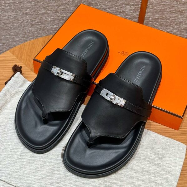 Hermes Empire Sandals Black - Silver Hardware