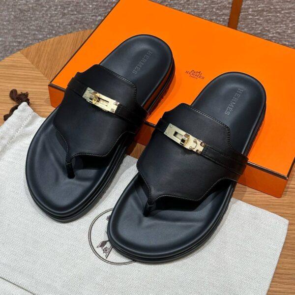 Hermes Empire Sandals Black - Gold Hardware