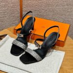 Hermes Lizard Glamour Sandals - Noir/Himalaya silver hardware