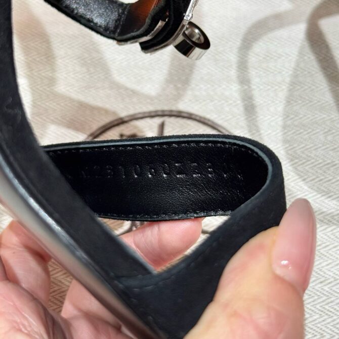 Hermes Glamour Sandals Noir, Chamois Leather - Silver Hardware
