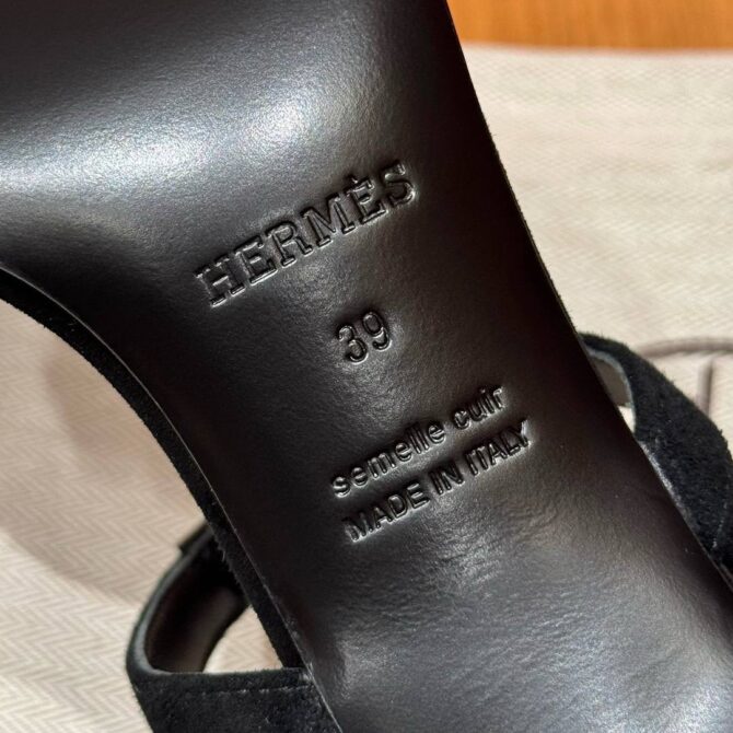 Hermes Glamour Sandals Noir, Chamois Leather - Silver Hardware