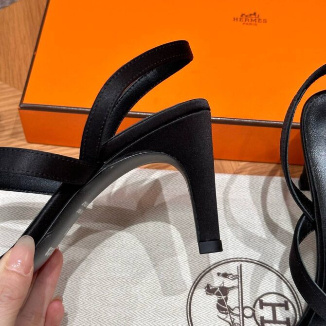 Hermes Glamour Sandals in Satin Noir - Silver Hardware