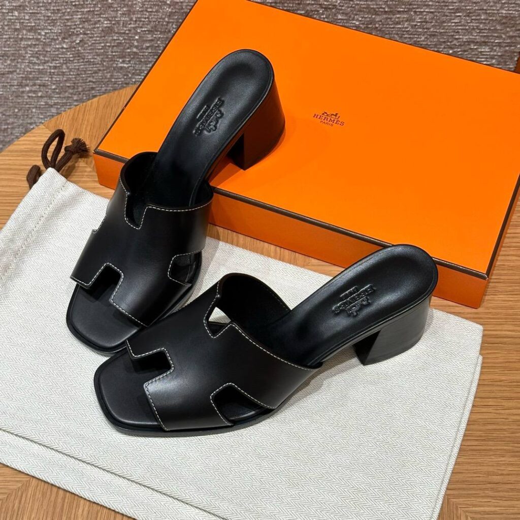 Hermes Helia Sandals in Noir