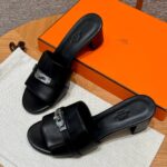 Hermes Gigi 50 Sandals in Noir Silver Hardware