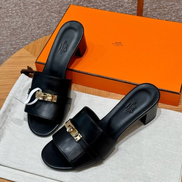 Hermes Gigi 50 Sandals in Noir Gold Hardware