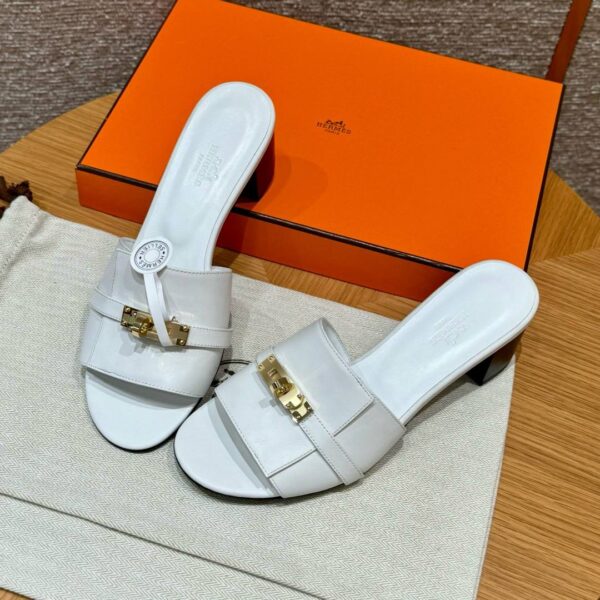 Hermes Gigi 50 Sandals in Blanc Gold Hardware