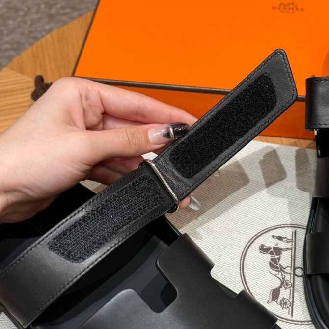 Hermes Chypre Sandals in Noir Swift