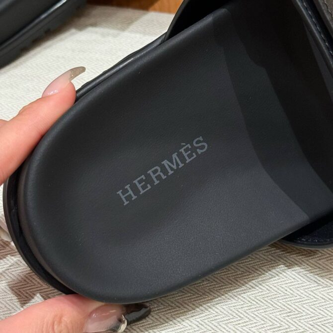 Hermes Chypre Sandals in Noir Swift