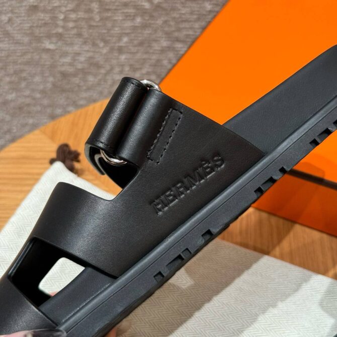 Hermes Chypre Sandals in Noir Swift
