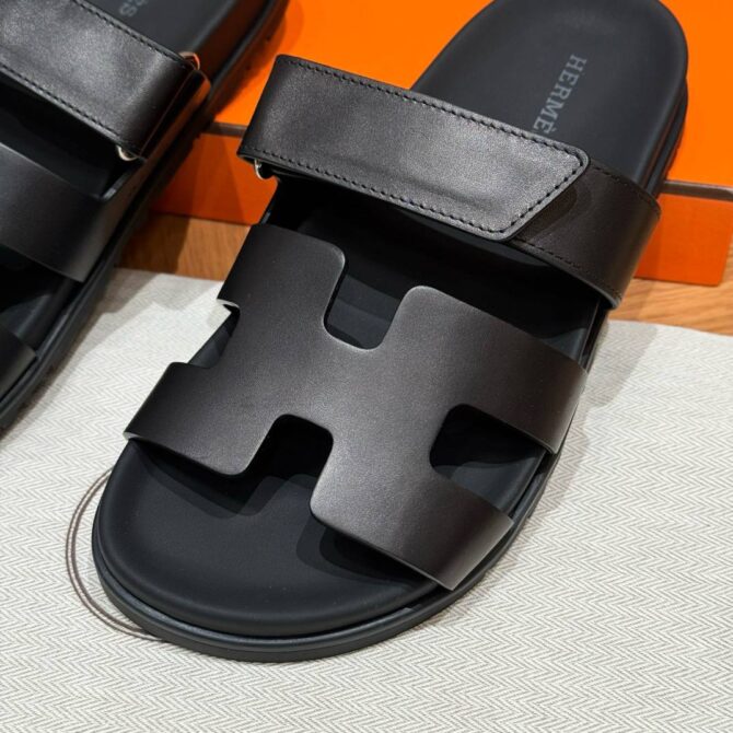 Hermes Chypre Sandals in Noir Swift