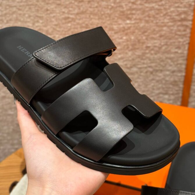 Hermes Chypre Sandals in Noir Swift