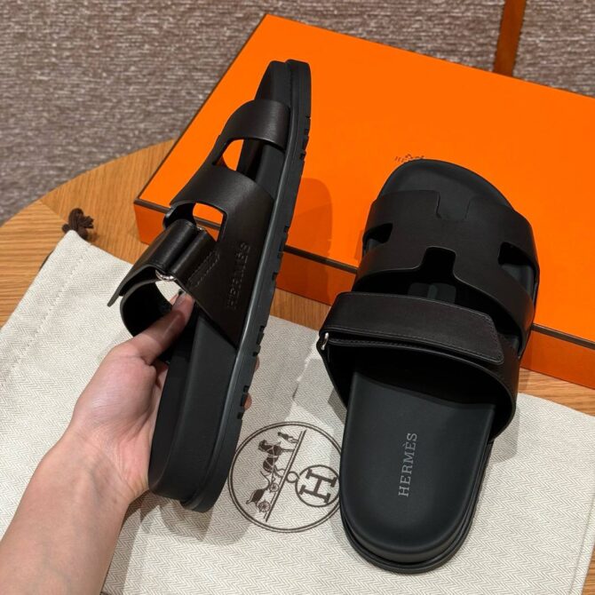 Hermes Chypre Sandals in Noir Swift