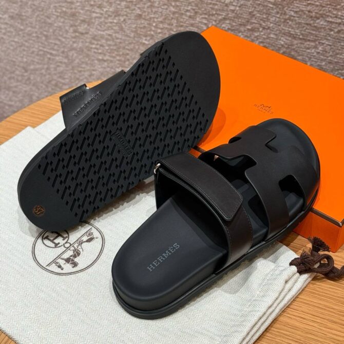Hermes Chypre Sandals in Noir Swift
