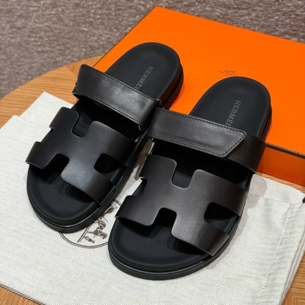 Hermes Chypre Sandals in Noir Swift