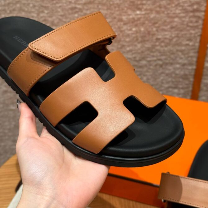 Hermes Chypre Sandals in Naturel Swift