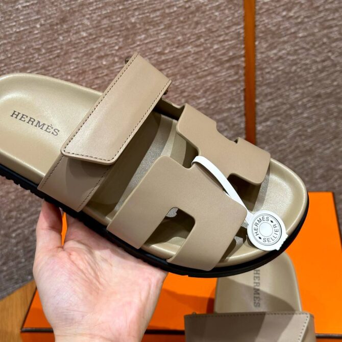 Hermes Chypre Sandals in Beige Mastic, Swift