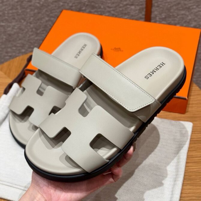 Hermes Chypre Sandals in Beige Espuisse, Swift