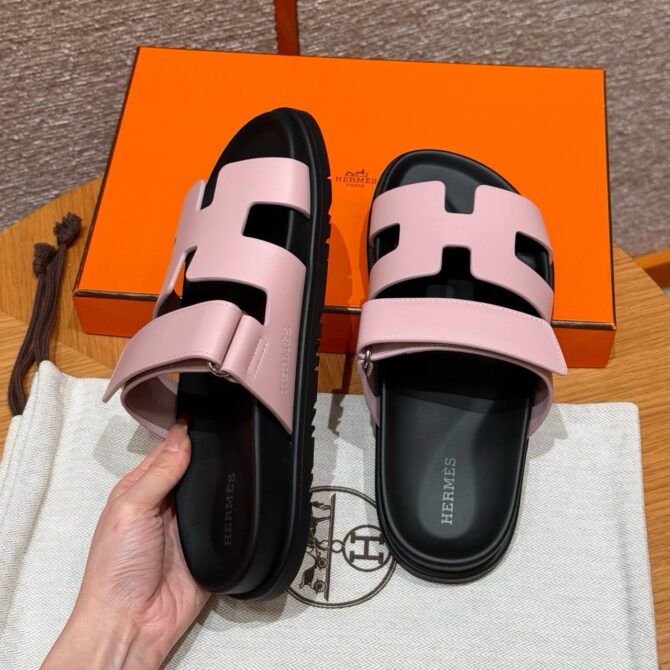 Hermes Chypre Sandals in Rose Swift