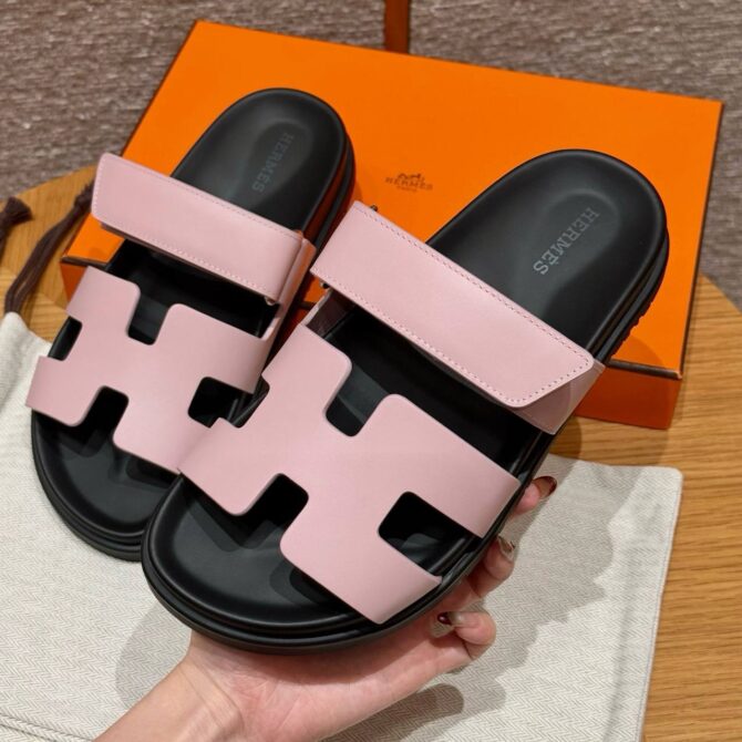 Hermes Chypre Sandals in Rose Swift