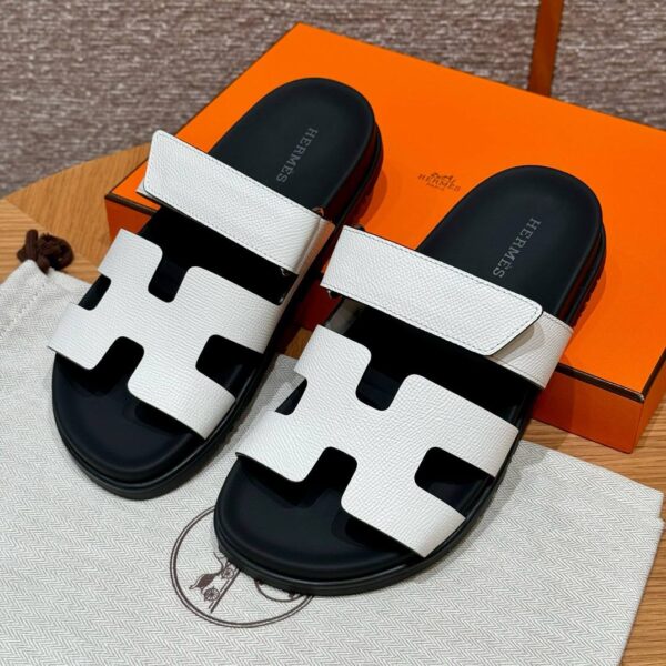 Hermes Chypre Sandals in Blanc Epsom
