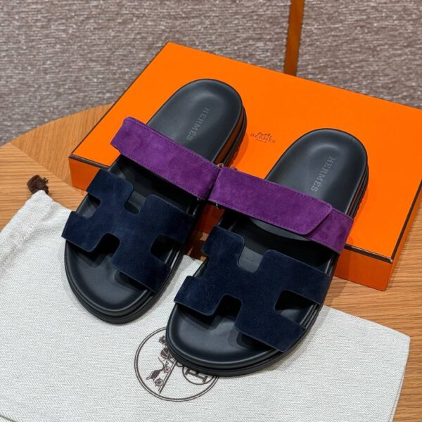 Hermes Chypre Sandals in Blue/Purple, Chamois Leather