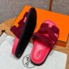 Hermes Chypre Sandals in Rose Red, Chamois Leather - Image 9