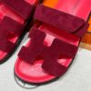 Hermes Chypre Sandals in Rose Red, Chamois Leather - Image 3
