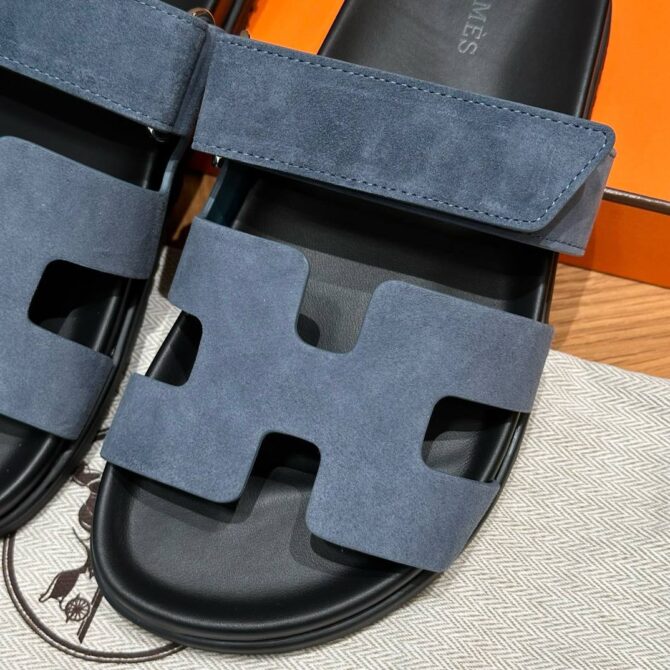 Hermes Chypre Sandals in Bleu Celeste, Chamois Leather